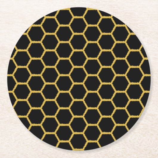 Black Gold Honeycombs Ronde Kartonnen Onderzetter (Voorkant)