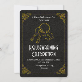 Black Gold Housewarming Invitation Editable Kaart