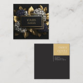 Black Gold Hydrangea Floral Geometric Modern Vierkante Visitekaartje (Voorkant / Achterkant)