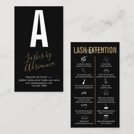 Black Gold Icon Make-up Lash Extension Nazorg Visitekaartje (Voorkant / Achterkant)