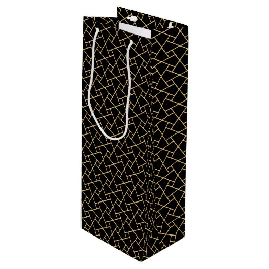 Black Gold Islamic Pattern Custom Wine Gift Bag Wijn Cadeautas (Voorkant Gekanteld)