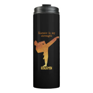 Black Gold Japanse Karate Silhouette Modern Name Thermosbeker
