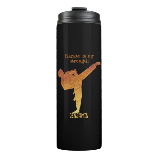 Black Gold Japanse Karate Silhouette Modern Name Thermosbeker (Voorkant)