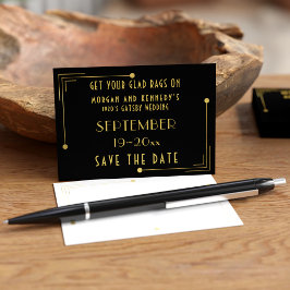 Black Gold Jaren 20 Art Deco Mini Trouwkaart Save  Visitekaartje