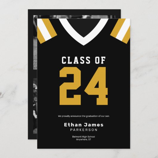 Black Gold Jersey Football Afstuderen Aankondiging (Voorkant / Achterkant)