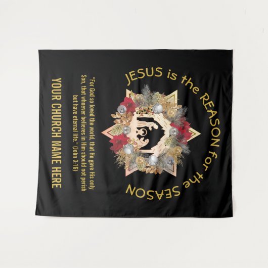 Black Gold JESUS IS DE REDEN VAN Kerstmis Wandkleed (Voorkant (horizontaal))