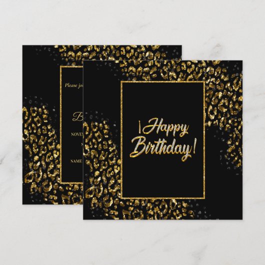 Black Gold & Jewel Leopard uitnodiging (Voorkant / Achterkant)