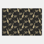 Black Gold Jeweled Champagne 50th Celebration Inpakpapier Vel (Voorkant)