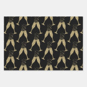 Black Gold Jeweled Champagne Toast Inpakpapier Vel (Voorkant)