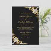 Black Gold Jeweled Luxury Wedding Kaart (Staand voorkant)