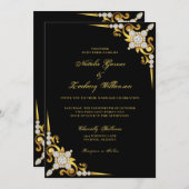 Black Gold Jeweled Luxury Wedding Kaart (Voorkant / Achterkant)