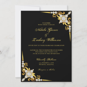 Black Gold Jeweled Luxury Wedding Kaart