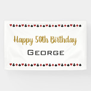 Black Gold Kaart Suits Las Vegas Casino Verjaardag Spandoek