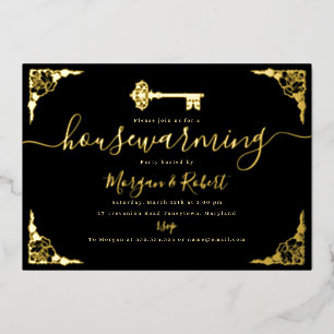 Black Gold Key housewarming party Folie Uitnodiging