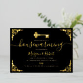 Black Gold Key housewarming party Folie Uitnodiging (Staand Voorkant)