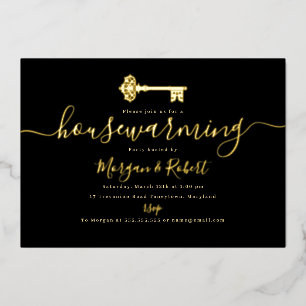 Black Gold Key housewarming party Folie Uitnodiging
