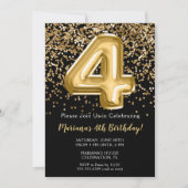 Black Gold Kinder Girl 4e verjaardag Kaart (Voorkant)