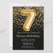 Black Gold Kinder Girl 7th Birthday Party Invitati Kaart (Voorkant)