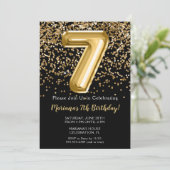 Black Gold Kinder Girl 7th Birthday Party Invitati Kaart (Staand voorkant)