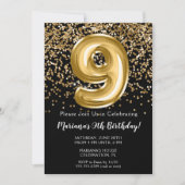 Black Gold Kinder Girl 9th Birthday Kaart (Voorkant)