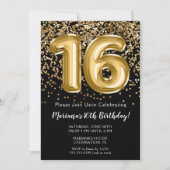 Black Gold Kinder meisje 16e verjaardag Kaart (Voorkant)