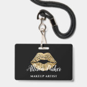 Black Gold Kiss Lips Makeup Artist Badge (Voorzijde met lanyard)