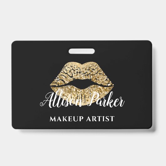 Black Gold Kiss Lips Makeup Artist Badge (Voorzijde)