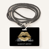 Black Gold Kiss Lips Makeup Artist Badge (Voorkant met draagriem)