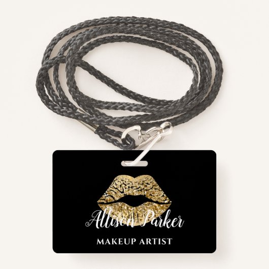 Black Gold Kiss Lips Makeup Artist Badge (Voorkant met draagriem)