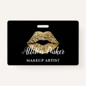 Black Gold Kiss Lips Makeup Artist Badge (Voorkant)