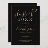 Black Gold Klasse van Script Heart Graduation Part Kaart (Voorkant / Achterkant)