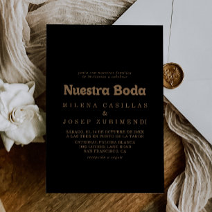 Black Gold Klassieke Minimaal Nuestra Boda Bruilof Kaart