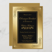 Black Gold Lace Border Champagne Breakfast Kaart (Voorkant / Achterkant)