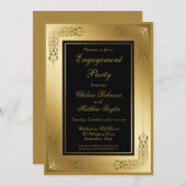 Black Gold  Lace Border Engagement Party Kaart (Voorkant / Achterkant)