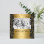 Black & Gold Lace Photo 50th Jubileum Invite Kaart (Staand voorkant)
