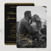 Black Gold Lace Photo Wedding | We doen het script Kaart (Voorkant / Achterkant)