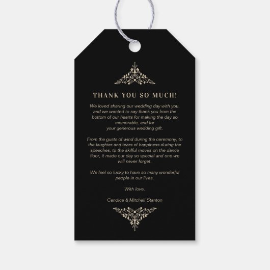 Black Gold Lace Romantic Couple Wedding Thanks Cadeaulabel (Achterkant)