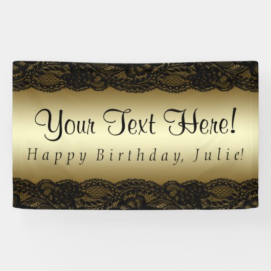 Black Gold Lace Verjaardagsfeestje Spandoek (Horizontaal)