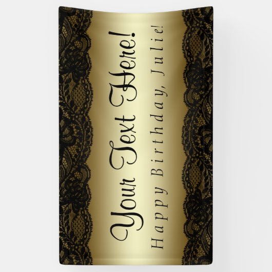 Black Gold Lace Verjaardagsfeestje Spandoek (Verticaal)