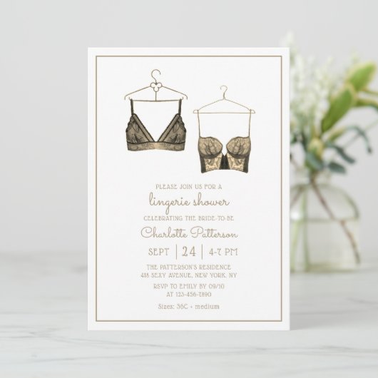 Black Gold Lace Waterverf Lingerie Vrijgezellenfee Kaart (Staand voorkant)