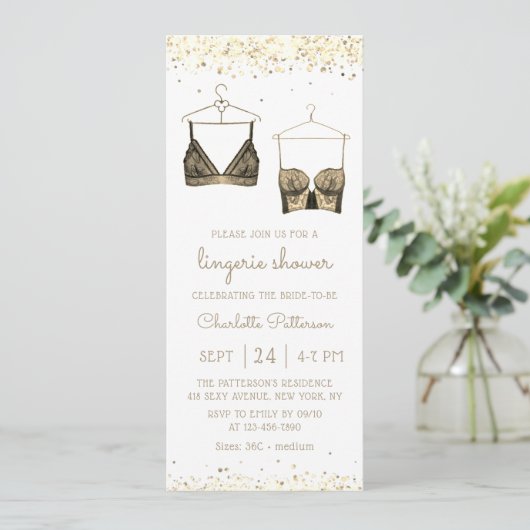 Black Gold Lace Waterverf Lingerie Vrijgezellenfee Kaart (Staand voorkant)