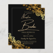 Black Gold Lace Wedding-uitnodigingen (Voorkant / Achterkant)