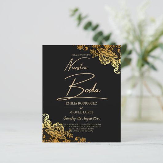 Black Gold Lace Wedding-uitnodigingen (Staand voorkant)