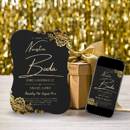 Black Gold Lace Wedding-uitnodigingen Kaart