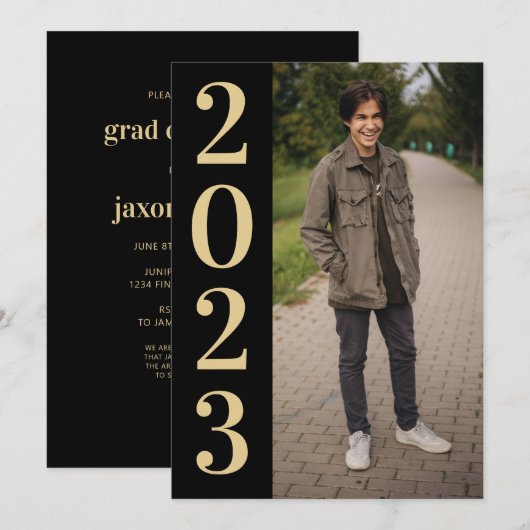 Black Gold Large Number 2022 Afstudeerder Open Hou Kaart (Voorkant / Achterkant)