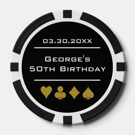 Black & Gold Las Vegas Casino Poker Chip Birthday (Voorkant)
