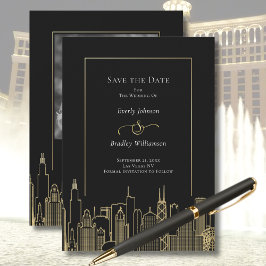Black Gold Las Vegas Skyline Elegant Save the Date Kaart