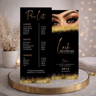 Black & Gold Lash Tech Price List | Luxury Beauty  Reclamekaart