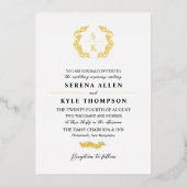 Black Gold Laurel Wreath Monogram Wedding Folie Uitnodiging (Voorkant)