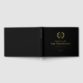 Black Gold Laurel Wreath Monogram Wedding Gastenboek (Volledig)